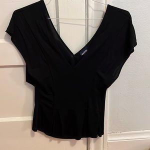 Black Ruffle Neckline Sexy Slimming Shirt